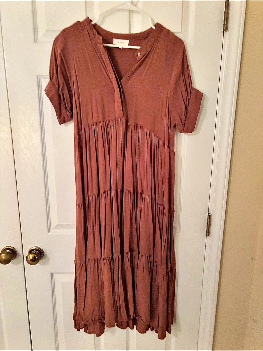 bohme Tiered Midi Dress in Brown Size Large Like New